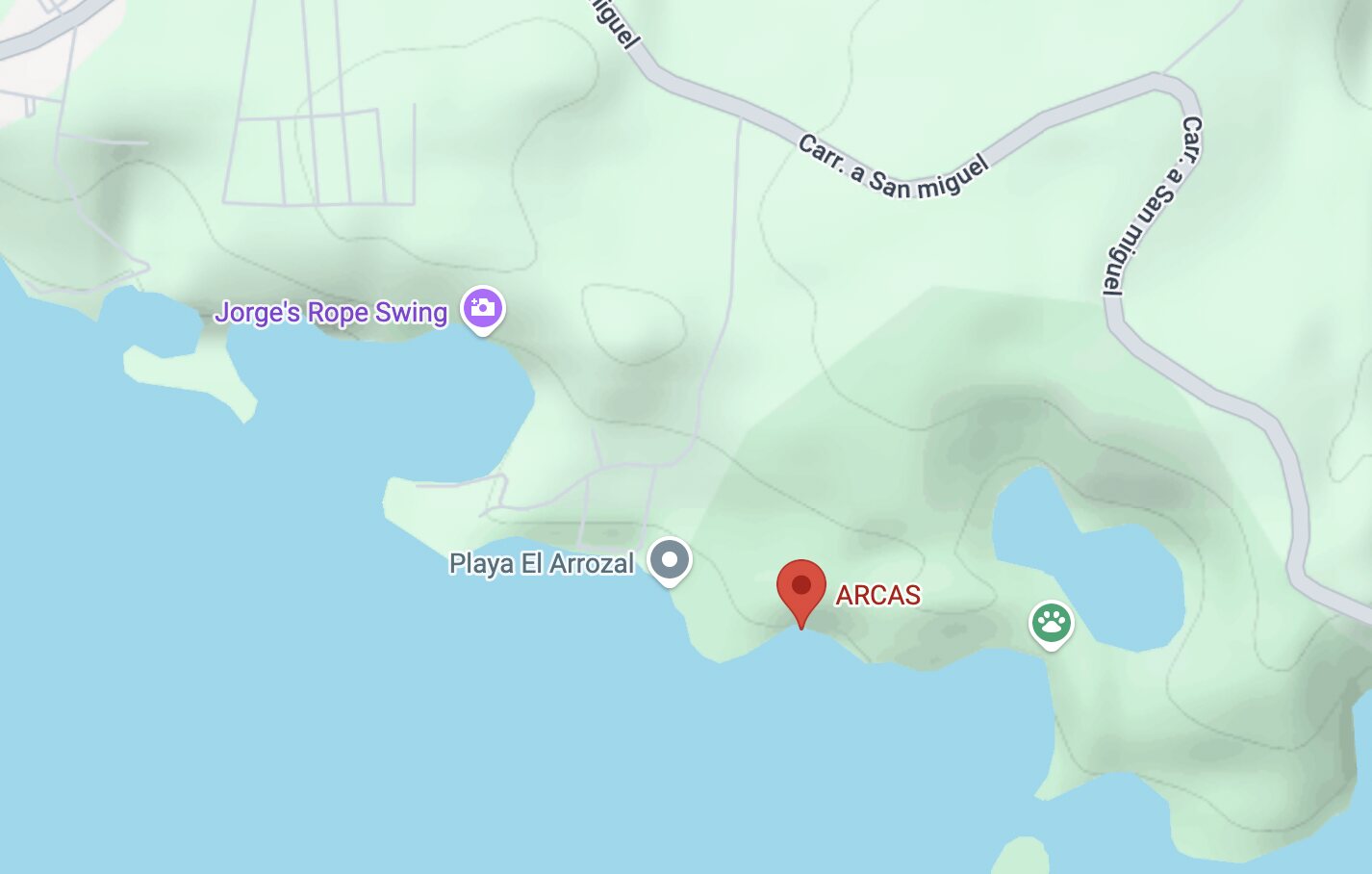Mapa de la sede de Petén, a orillas del Lago Petén Itzá