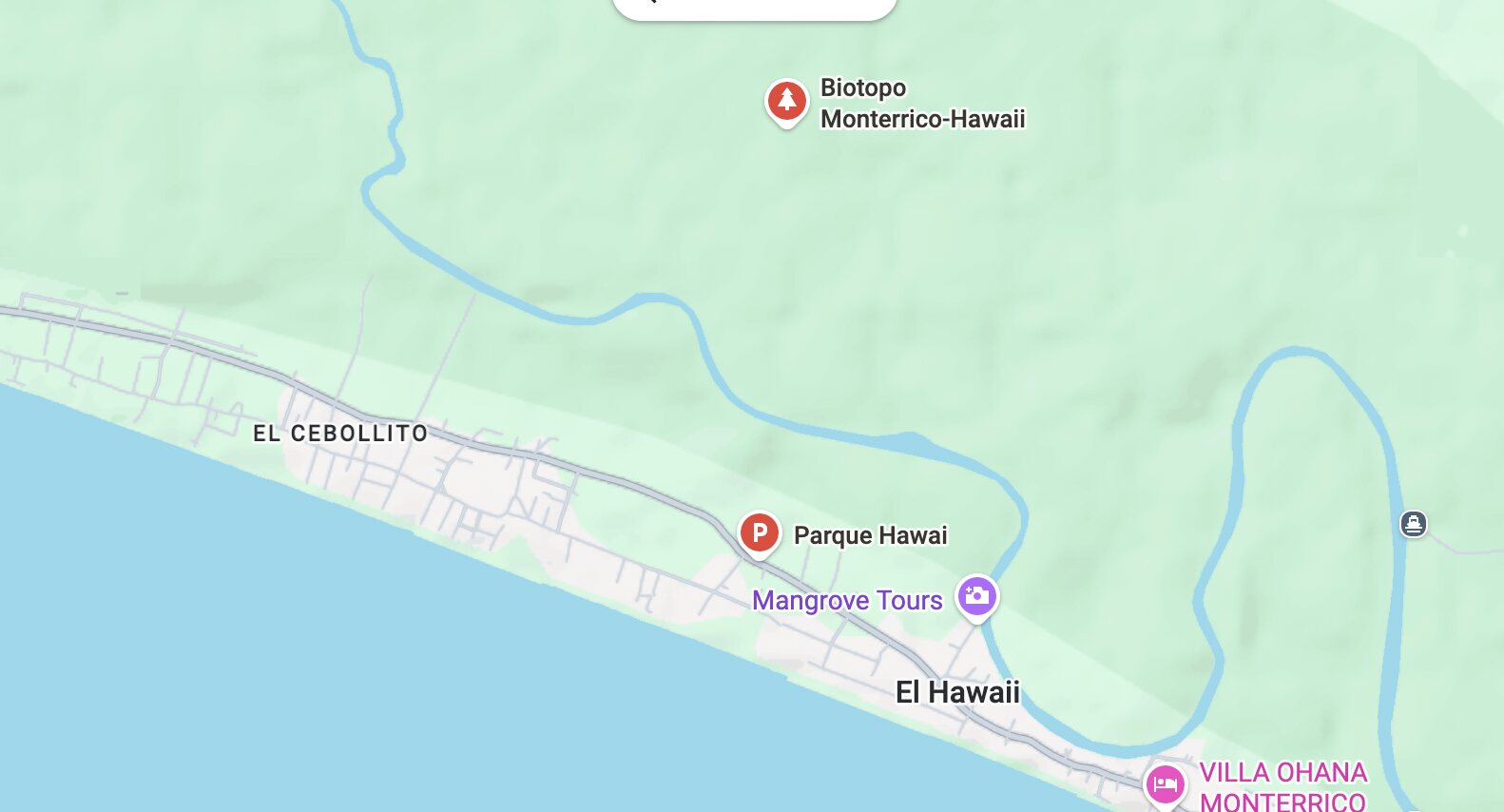 Mapa del Parque Hawaii, El Hawaii, Costa Sur